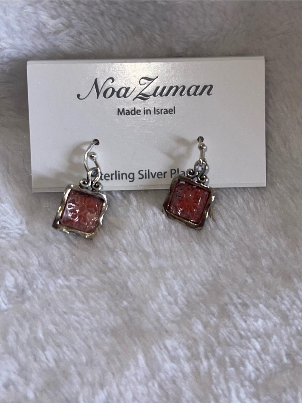 Sterling Silver Pink Glass Drop Earrings New!